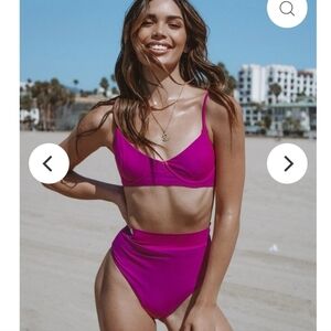 High-Waist V-Neck Bikini Set in Magenta